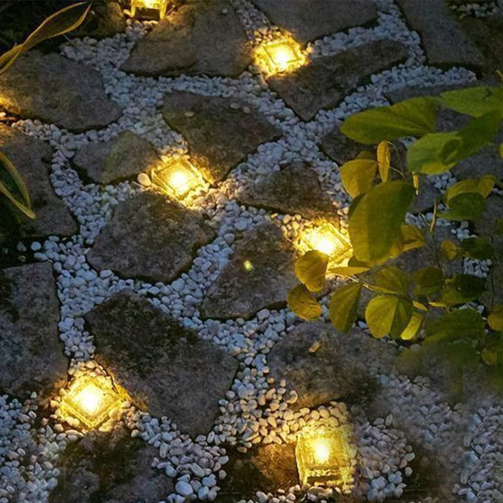 Solar Brick Lights - Outdoor Waterproof Ice Cube Lights for Garden Pathway, Christmas Festival Decorative Rock Cube Lights (4 Pack, Warm White)