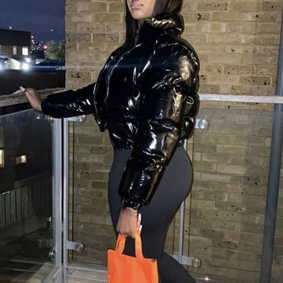 Women Autumn And Winter Coat Shiny Metal Short Coat Hooded Jacket Women Fashion Clothes for Women Womens Winter Jacket Large Jacket Women Snow Winter Fashion Coat Jacket Women Women Size Chart S Style