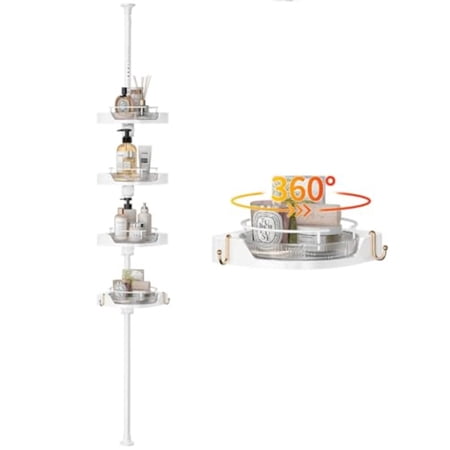 Shower Caddy Tension Pole with 4 L-Lazy Susan Organizer 360 Rotating 35-128 Inch No Drilling Floor Standing Shelves Adjustable Shower Rack for Bathroom Corner White Shower Caddy Tension Pole with 4 L-Lazy Susan Organizer 360 Rotating 35-128 Inch No Drilling Floor Standing Shelves Adjustable Shower Rack for Bathroom Corner White