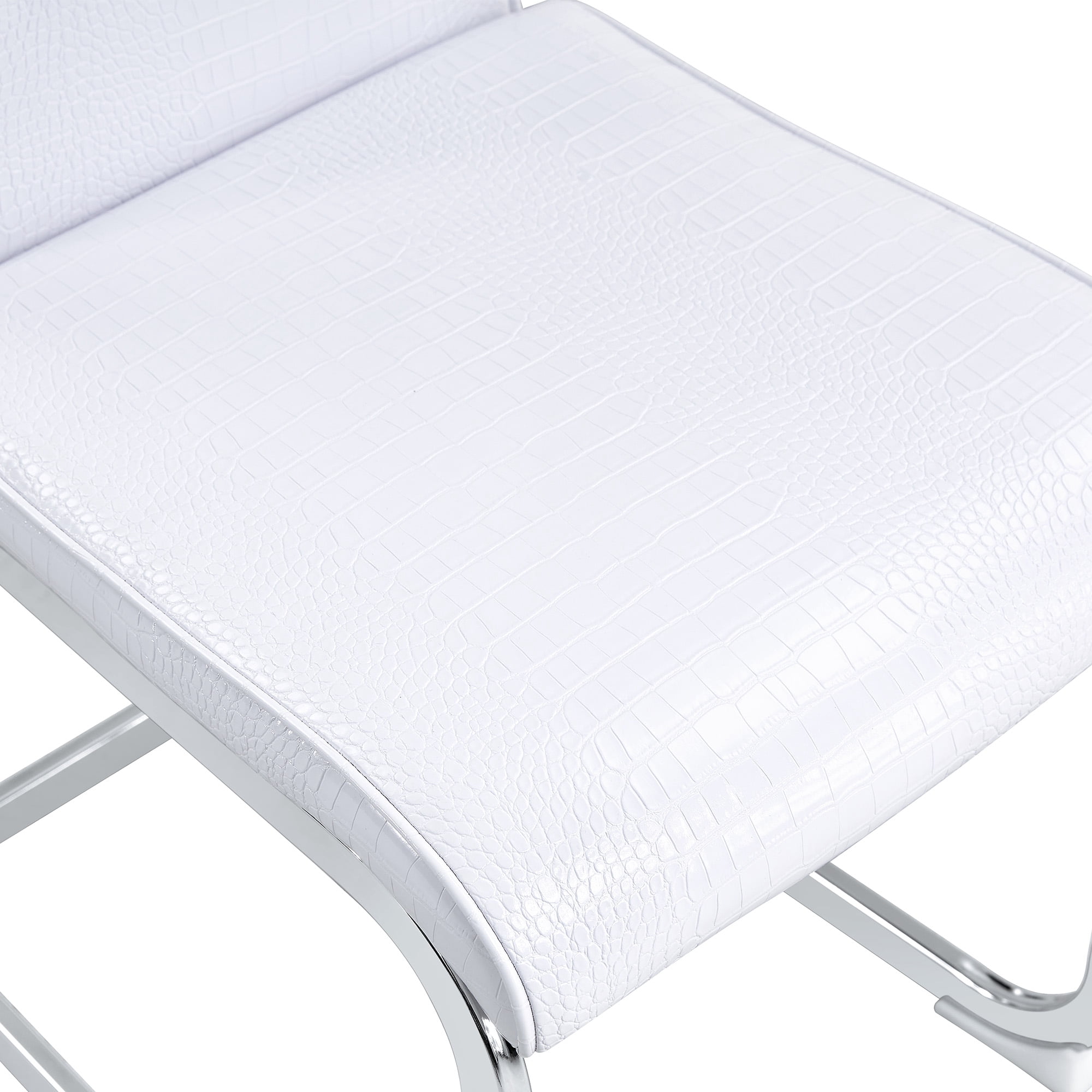 Aukfa Modern Dining Chairs Set of 2 , 400 lbs Heavy-Duty Faux Alligator Leather Kitchen Chairs with Crystal Button Tufted High Back,White