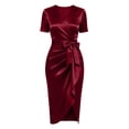 thumbnail image 7 of Ayolanni Summer Dresses for Women Short Sleeve V-Neck Solid Twisted Maxi Cocktail Dress Wedding Guest Belted Bodycon Elegant Formal Sundress Red L, 7 of 7