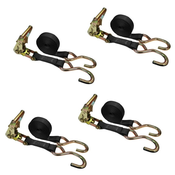 4 Pack 1" x 15' USA Heavy Duty Utility 1" Ratchet Tie Down Strap w/ S Hook for Boat Motorcycle,Black