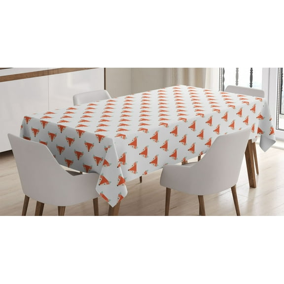 Animal Tablecloth, Geometric Polygonal Design Fox Head Pattern, Rectangle Satin Table Cover Accent for Dining Room and Kitchen, 52" X 70", Burnt Sienna White, by Ambesonne