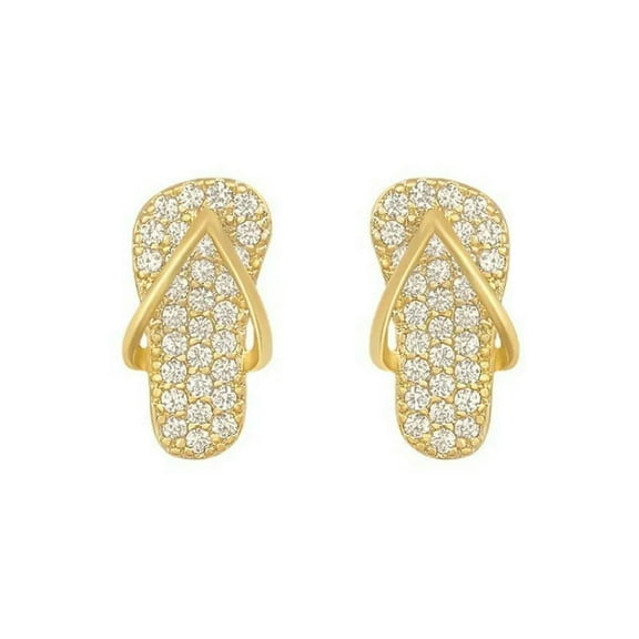 Gold Plated Crystal Slipper Ear Earrings Stud Women Party Fashion Jewelry Gift-default