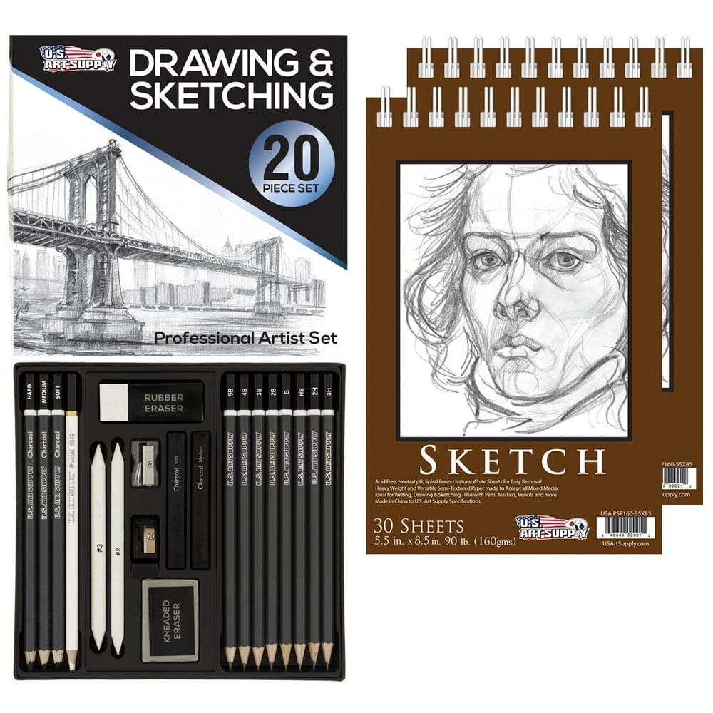 20 Piece Artist Sketch Set in Hard Storage Case Sketch & Charcoal