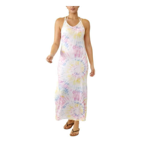 MIKEN Women's Pink Tie Dye Stretch Maxi Deep V Neck Adjustable Swimsuit Cover Up XS