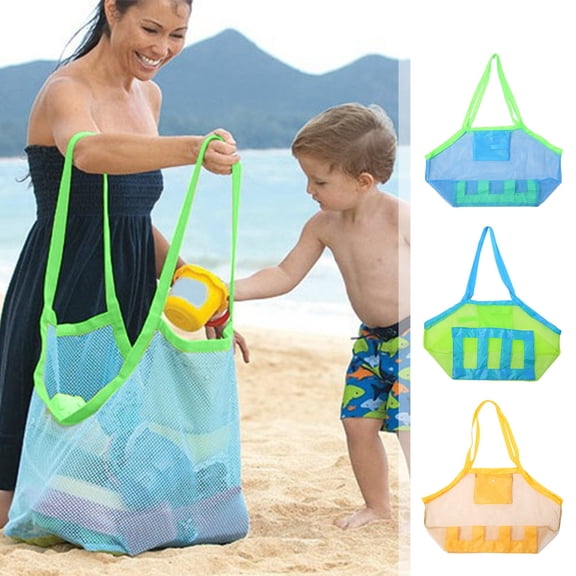 Hyknon Large Capacity Mesh Beach Bag for Toys Storage Lightweight Waterproof Pool Tote Bag Foldable Tear-Resistant Shoulder Handbag for Family Vacation