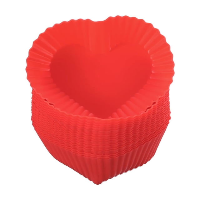 18pcs Moldes de Silicona para Cupcakes, 2.75 Pulgadas, Moldes para Muffins Antiadherentes, Corazón Rojo