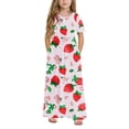 thumbnail image 6 of DAETIROS Girls Strawberry Print Maxi Dress Short Sleeve Pockets Soft Comfortable Casual Flowy Long Dress for Kids Pink,Size 11 T, 6 of 9