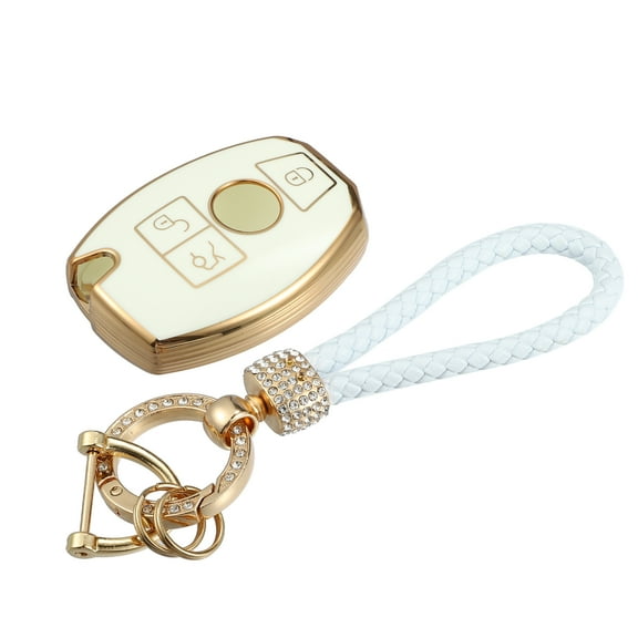 Unique Bargains Car Key Fob Cover 3 Button Remote Key Fob Case for Mercedes for benz C E M S CLS CLK GLK GLC G Class for White