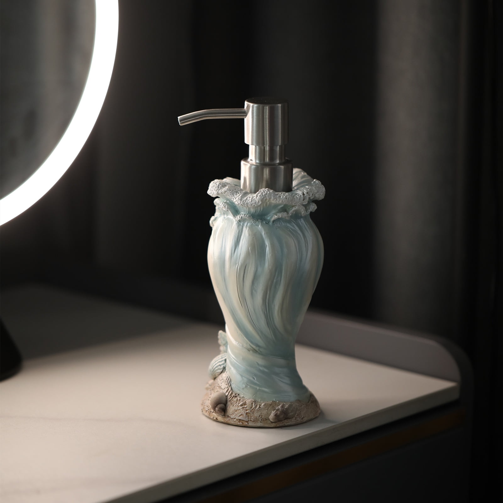 WiMifar Soft Touch Resin Sea Wave Nautical Sea Wave Soap Dispenser, 7 oz, Free Standing
