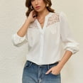 thumbnail image 2 of LNWUY Womens Elegant Lace Shoulder V Neck Shirt Solid Color Long Sleeve Button Up Top Casual Blouse White XXL, 2 of 9