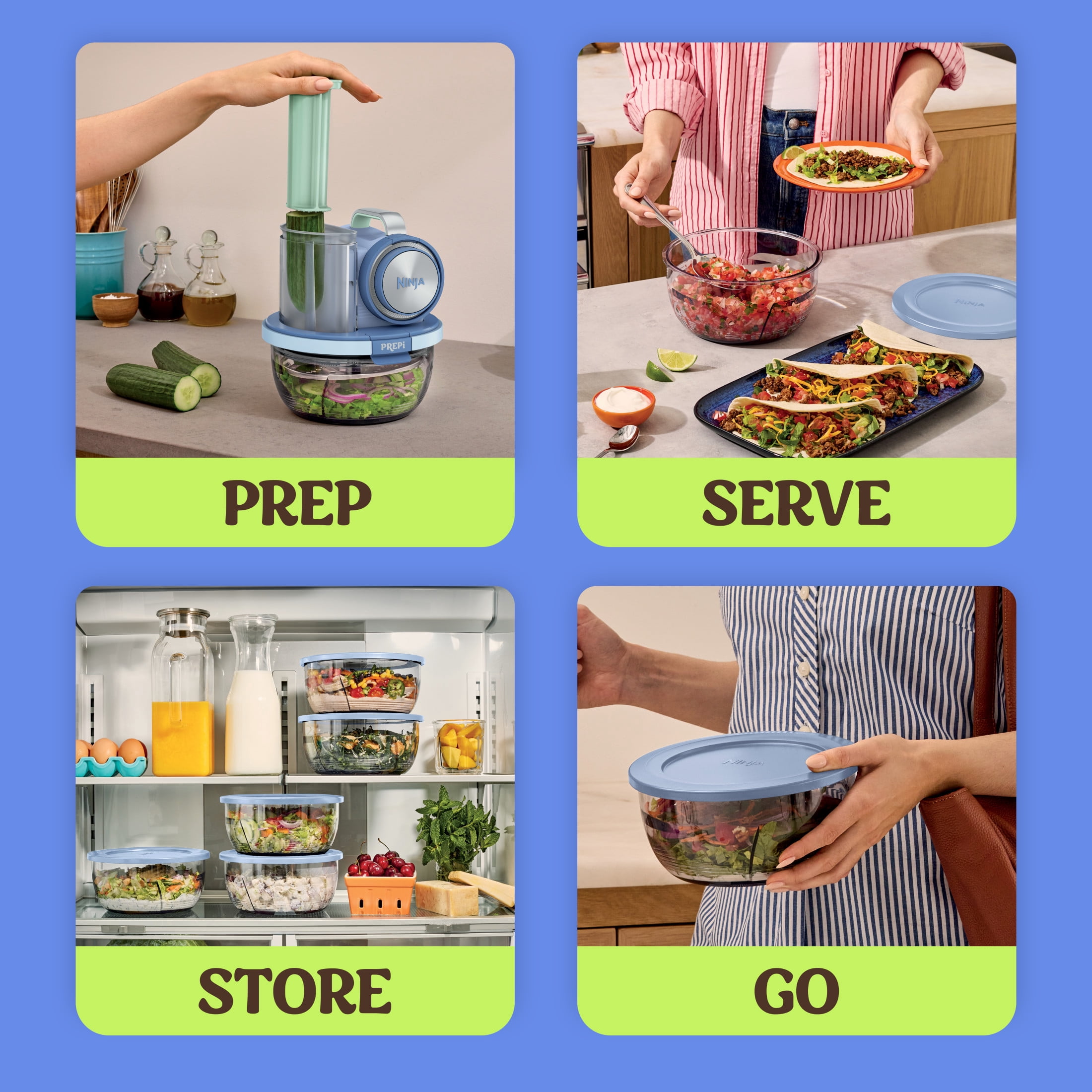 Ninja PREPi Precision Powered Prep and Store System, 5-in-1 Crinkle, Slice, Shred, and More, (1) 5-Cup Bowl, PN300, Perwinkle