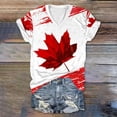 thumbnail image 5 of Puliio Womens Realistic Maple Print V Neck T Shirt Rolled Sleeve Casual Patriotic Summer Graphic Tee, 5 of 5