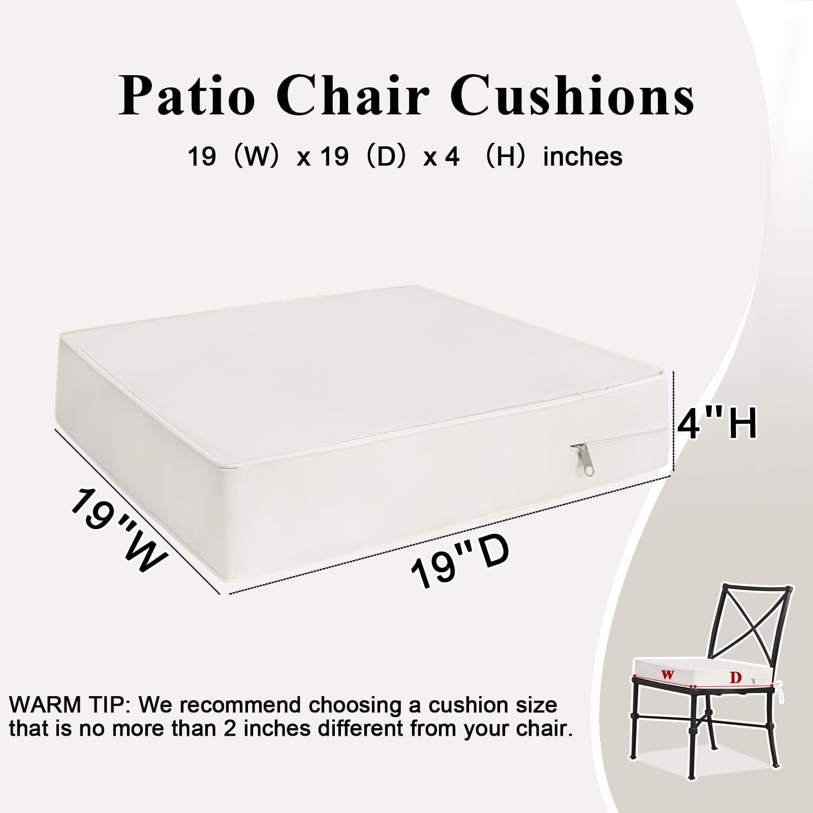 Findosom 2pcs Patio Chair Cushions 19x19 Inch Waterproof Fade Resistant Outdoor Seat Cushions for Patio Furniture Garden Sofa Couch Chair Pads with Adjustable Straps,Beige