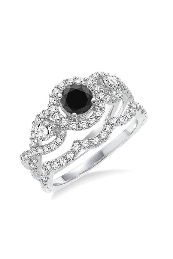 Infinity design 2 Carat Round cut Black Diamond Wedding Set in 14k Rose Gold affordable sapphire and diamond engagement ring