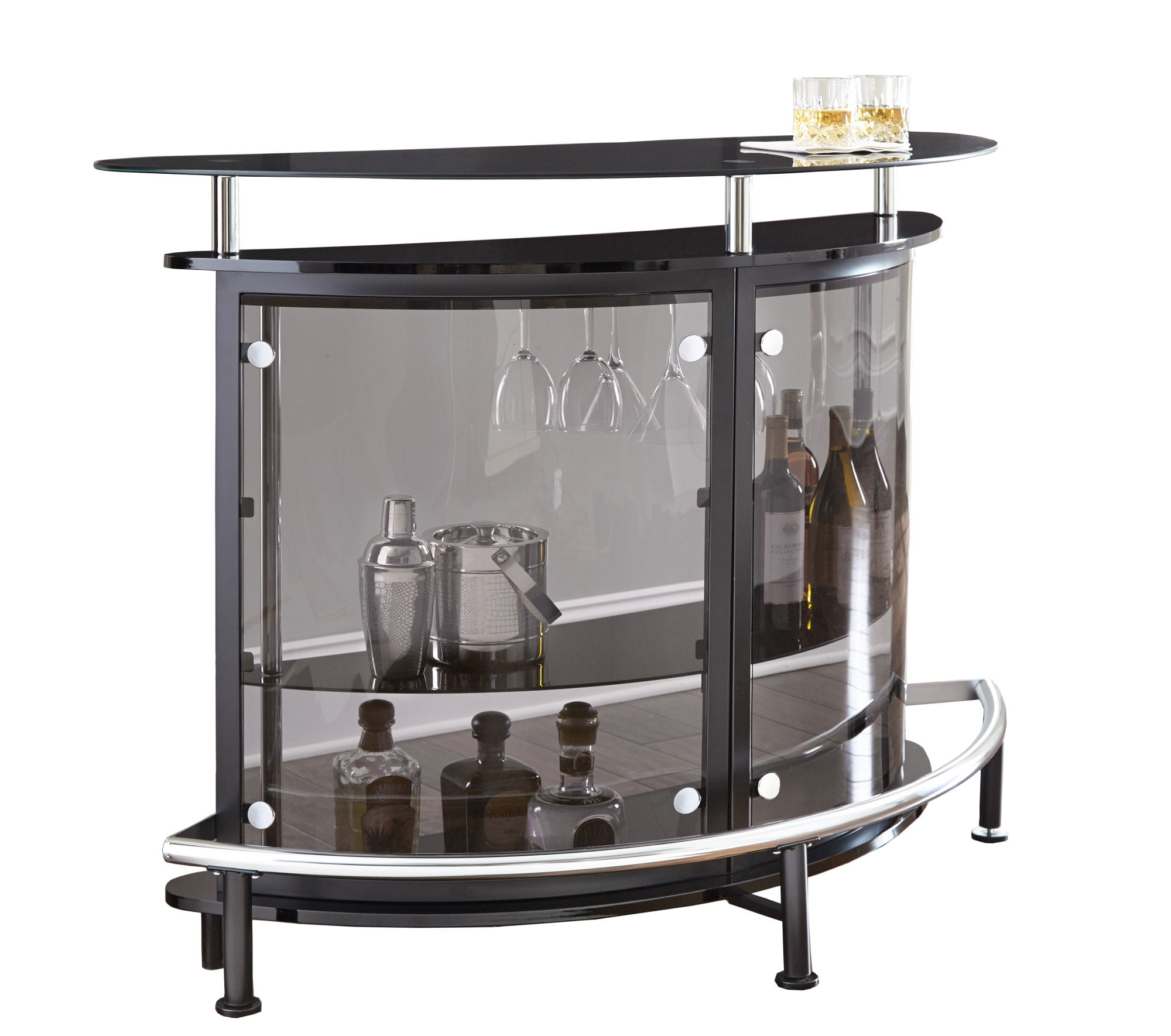 Steve Silver Ariana Contemporary Home Bar with Stemware Holder, Black