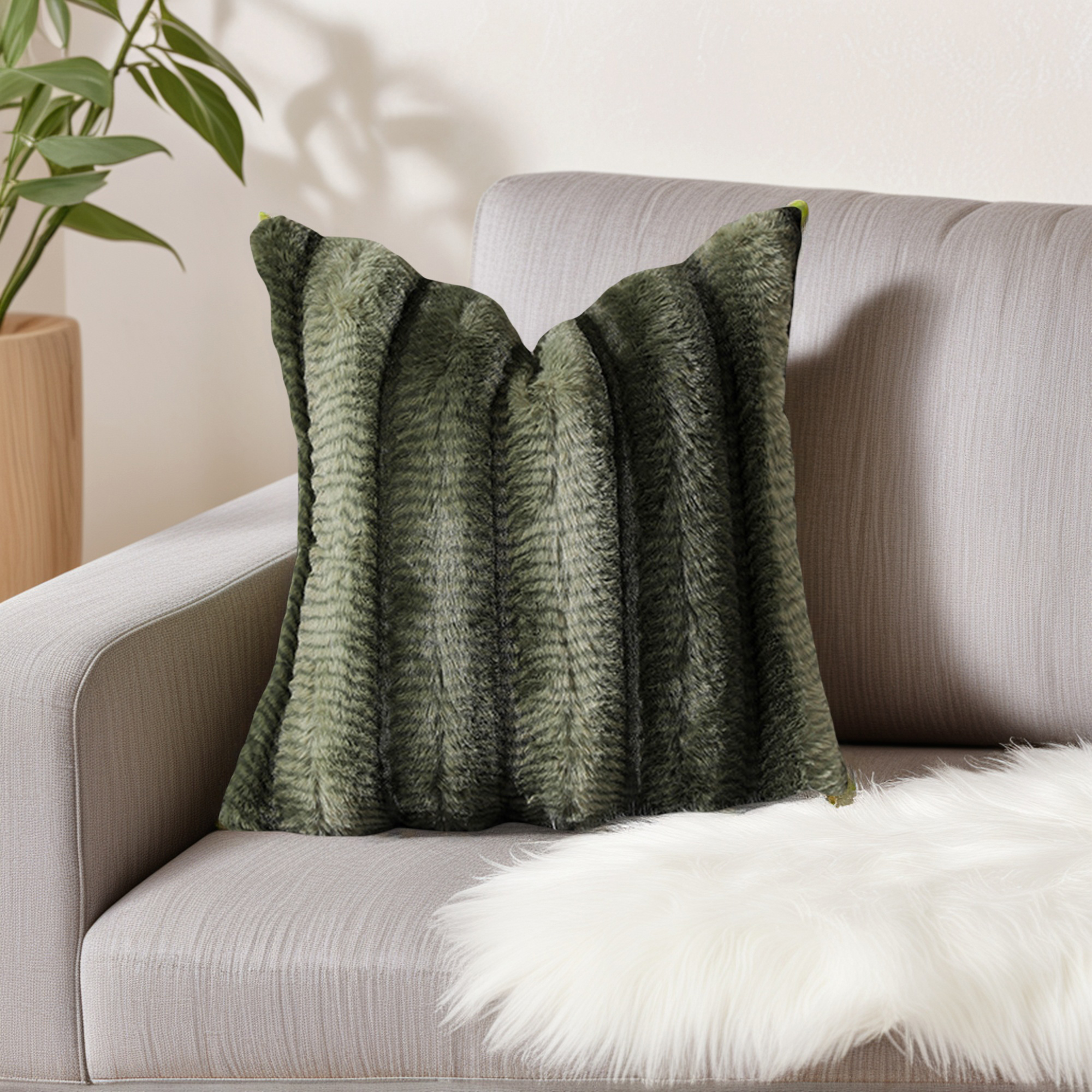 Unique Bargains Pack of 2 Plush Striped Pillow Covers 20" x 20" Green