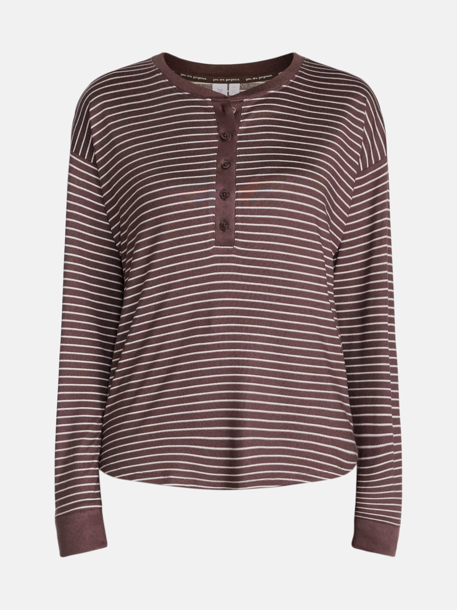 Joyspun Women's Cozy Lounge Collection Hacci Long Sleeve Henley Sleep Top, Sizes XS to 3X