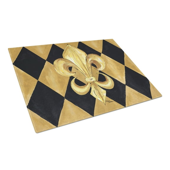 Carolines Treasures 8125LCB 15 x 12 in. Black and Gold Fleur de lis New Orleans Glass Cutting Board - Large
