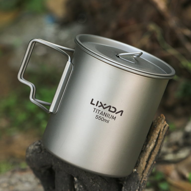 COOK'N'ESCAPE 450ml Titanium Cup/Pot with Lid, Camping Coffee Mug  Lightweight Backpacking Titanium Cup with Foldable Handle, Ultralight  Camping Pot