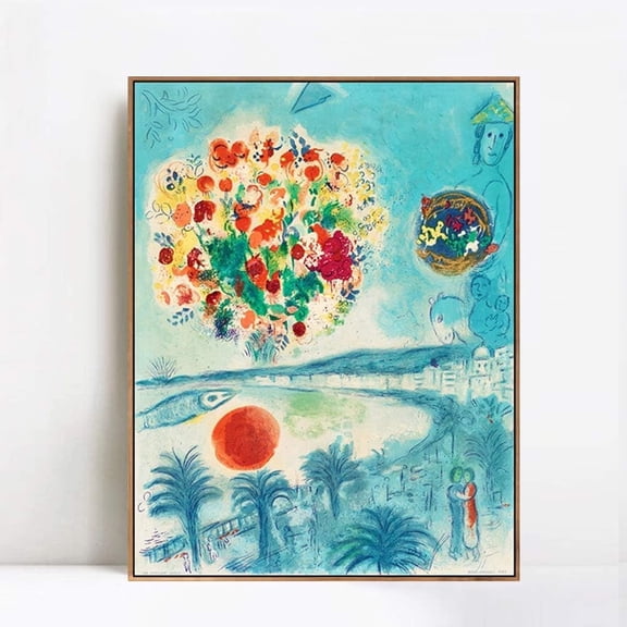 INVIN ART Framed Canvas Print Flower and Sun by Marc Chagall Modern Wall Art,24"x32"
