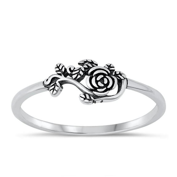 Cute Rose Vine Ring .925 Sterling Silver Oxidized Flower Band Jewelry Female Male Unisex Size 5