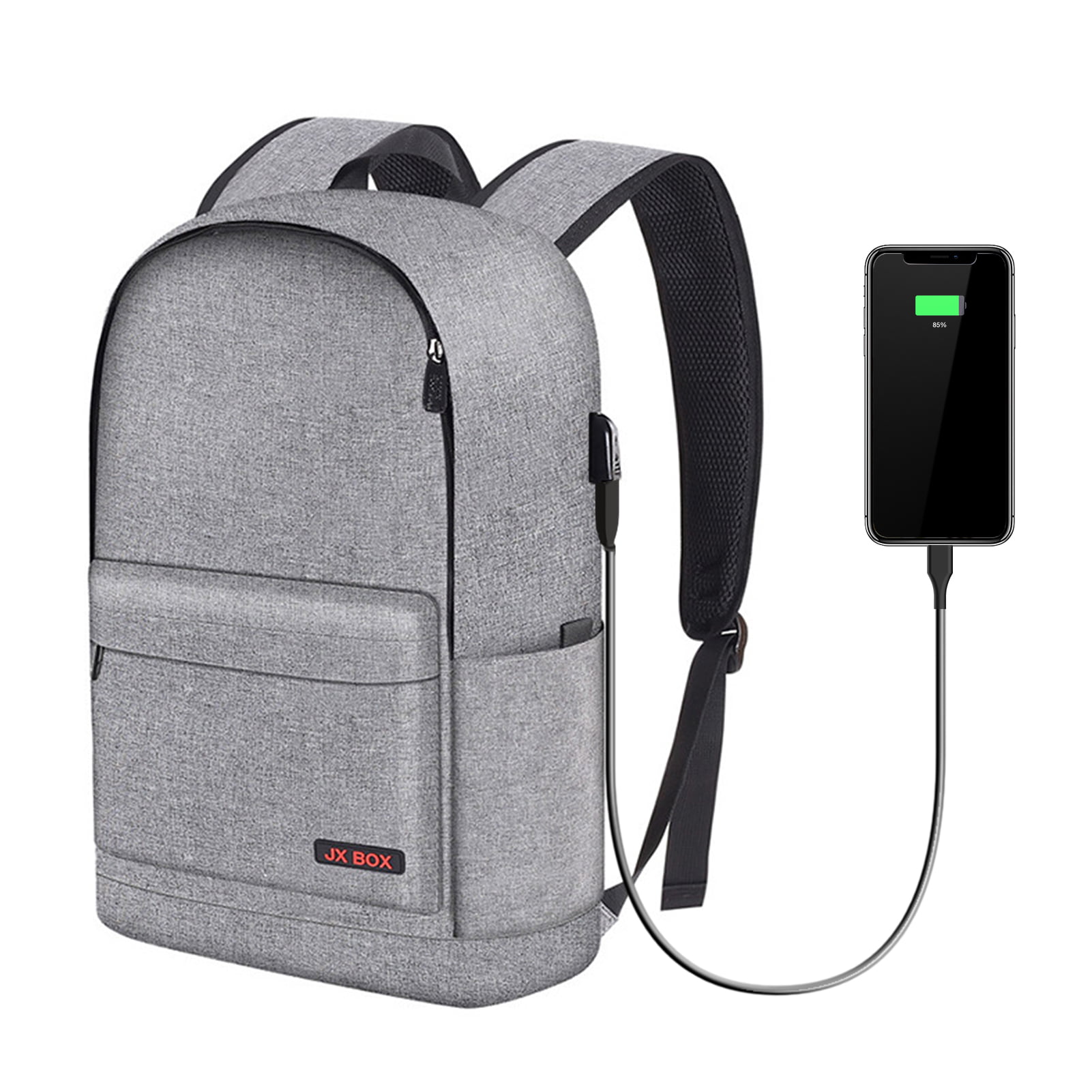 Travel Backpack Business Casual Computer Backpack Ride USB Charging Port Shoulder Bag Schoolbags Color : Light Gray, Size : L 