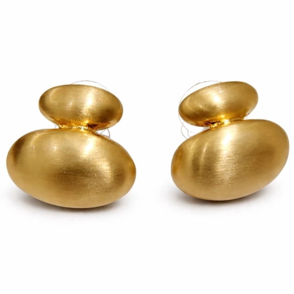 Gold Tone Double Oval Stud Earrings for Women, Brushed Finish Statement Earrings