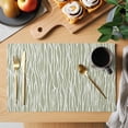 thumbnail image 2 of Green Waves Stripes Placemats Set of 6 Vintage Minimalist Lines Texture Place Mats Indoor Wipeable Table Mats Washable Cloth Dining Table Placemats for Kitchen Holiday Party Home Decor 13x19 Inch, 2 of 9