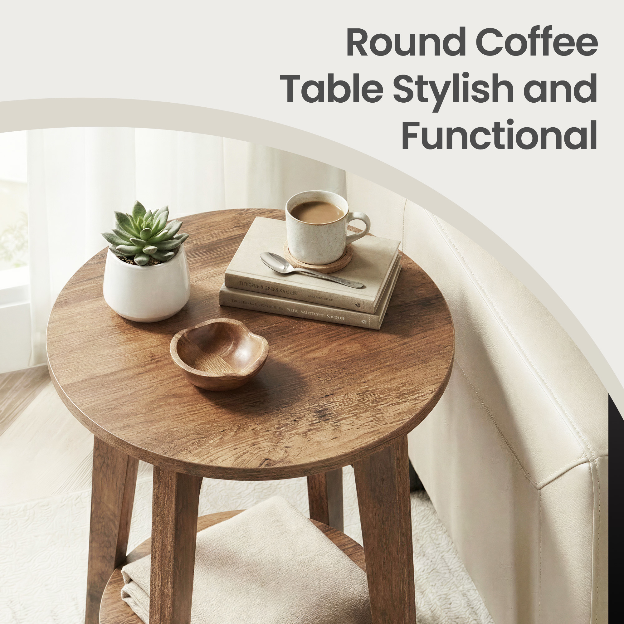 Ledrem Compact Round Accent Table, Walnut, Two-Tier photo 6
