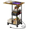 C Shaped Sofa Side Table with Wheels Rolling Small Coffee Table with Drawer Portable TV Tray Table for Couch Bedside Table with Storage Narrow Nightstand for Bedroom End Tables Livin
