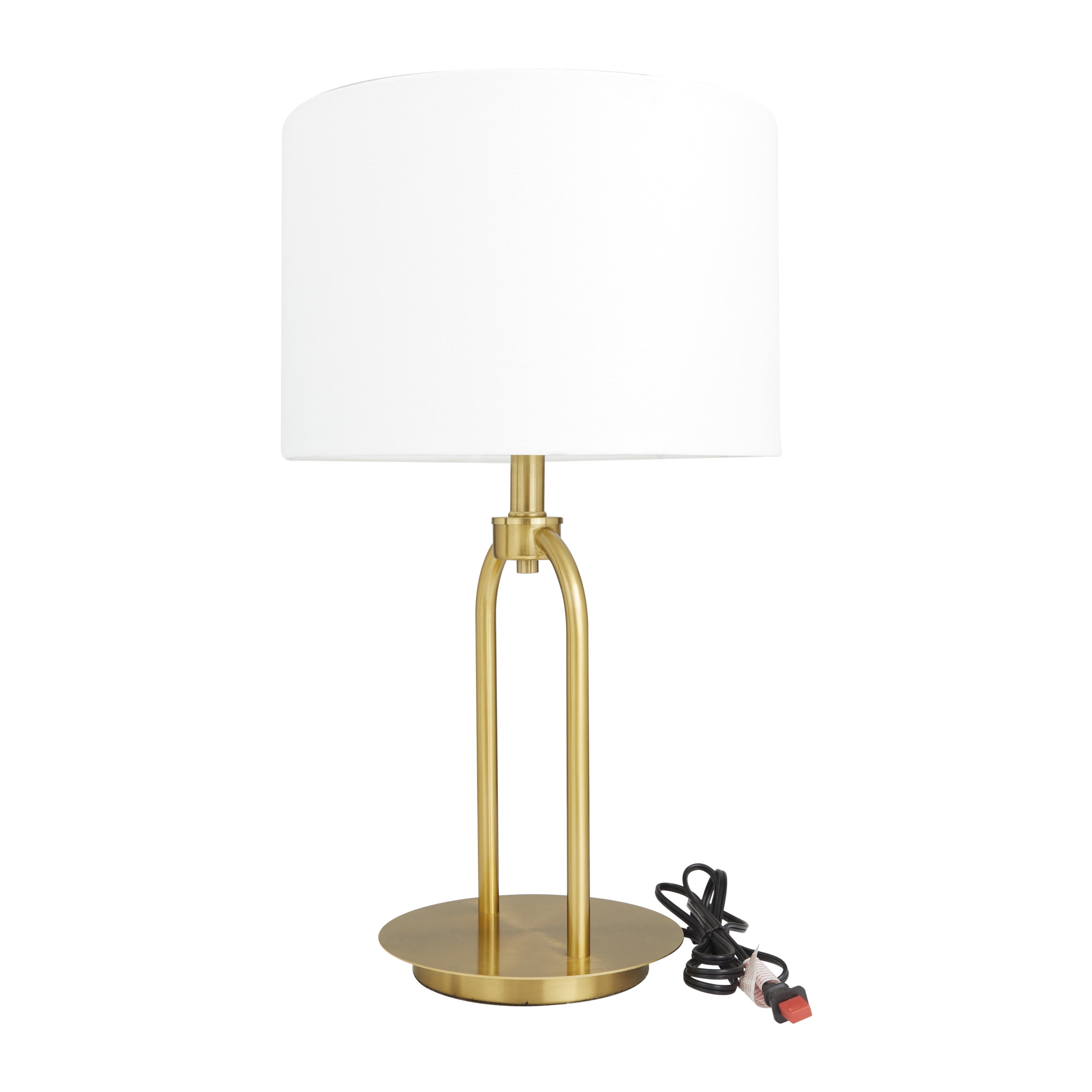 DecMode 19" Arched Gold Table Lamp with White Linen Shade