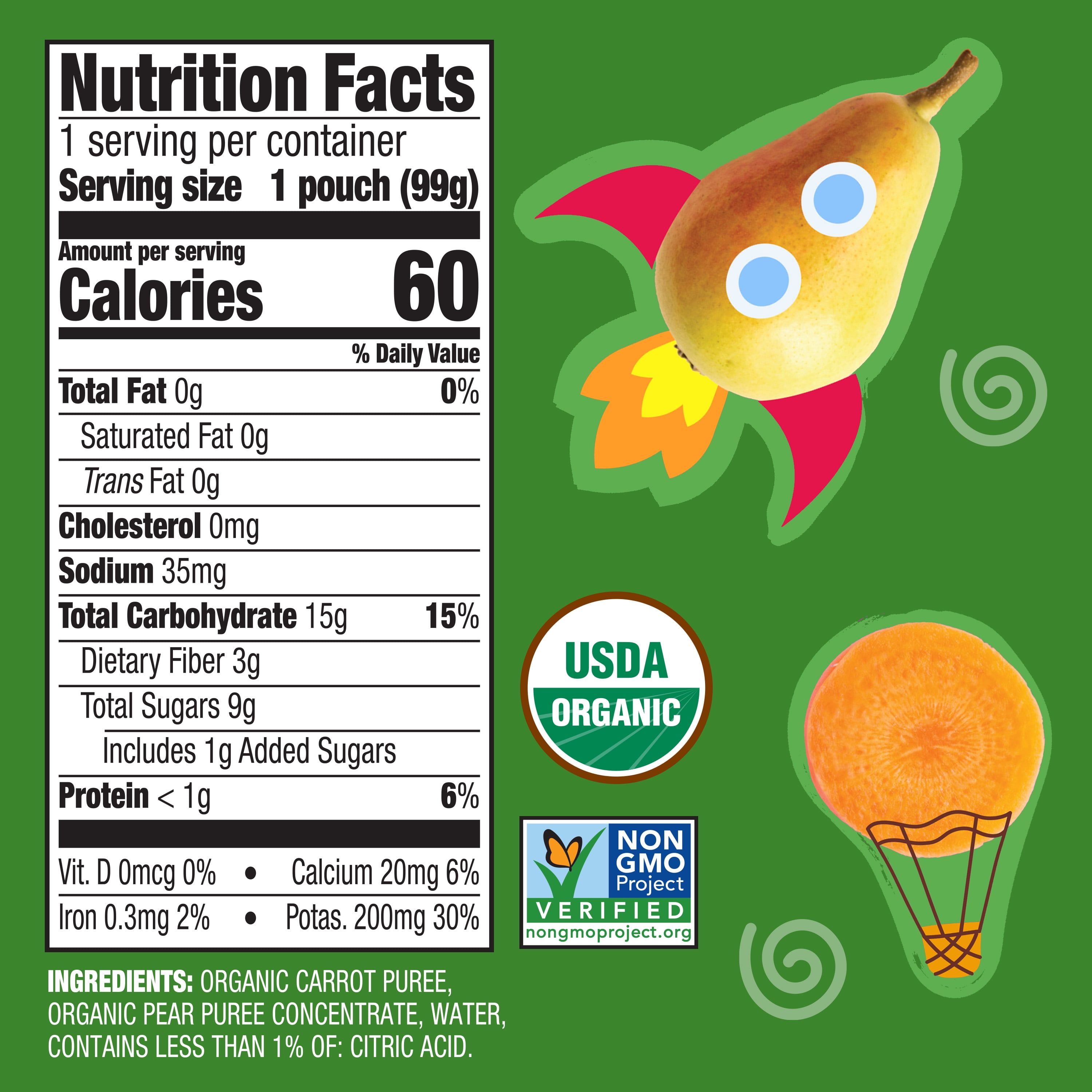 (12 pack) Earth's Best Organic Stage 2 Baby Food, Carrot Pear Fruit & Veggie Puree, 3.5 oz Pouch