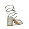 thumbnail image 4 of Wild Diva Rhinestone Spiral Ankle Strap Square Toe Low Block Heels (Silver, 7.5), 4 of 5