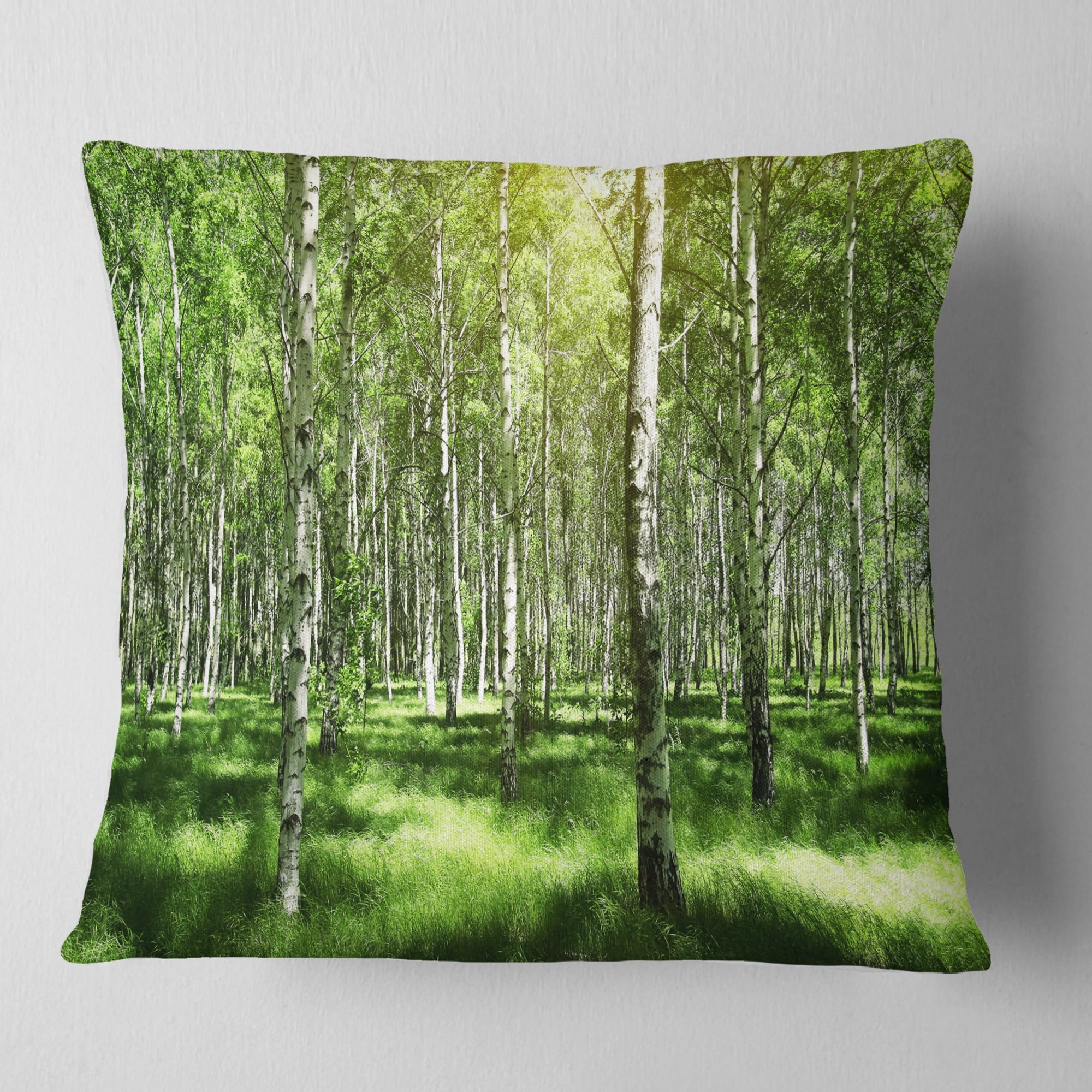 Designart Beautiful Birch Grove - Landscape Printed Throw Pillow - 18x18