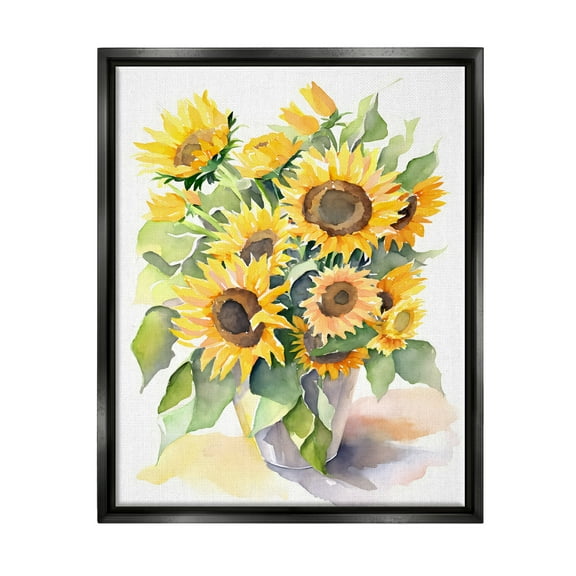 Stupell Industries Modern Sunflowers on White Botanical & Floral Painting Black Floater Framed Canvas Art Print Wall Art, 17 x 21