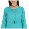 thumbnail image 3 of Moomaya Solid Long Kurti For Women Cotton Tunic 3/4 Sleeve Ethnic Formal Kurta w/ Pockets, 3 of 7