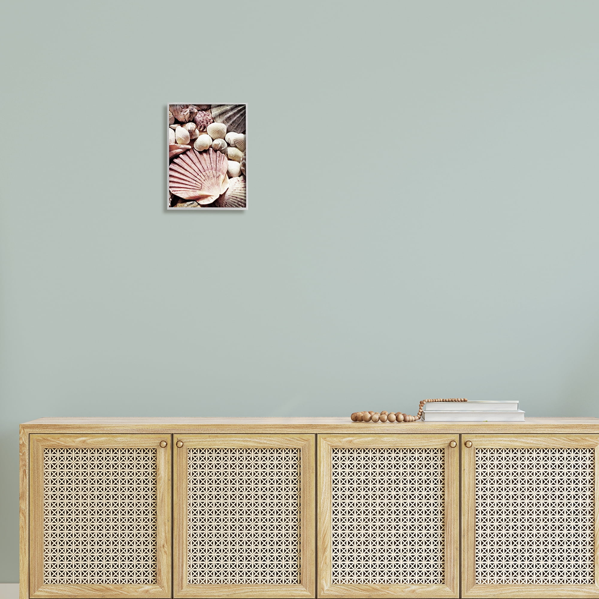 Stupell Stacked Coastal Seashells Landscape Photography Gray Framed Art Print Wall Art