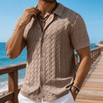 thumbnail image 4 of Men's Short Sleeve Knit Button-Down Shirt, Textured Cable Knit Polo Collar Casual Summer Shirt, 4 of 12