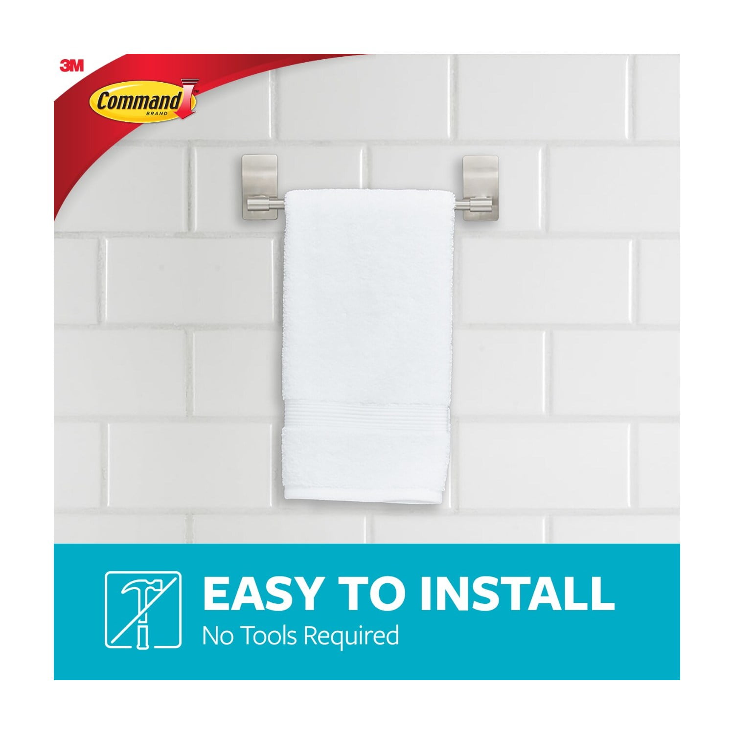 Command Paper Towel Holder, Satin Nickel, 1 Towel Bar, Holds 3 lbs, 9 in., 4 Strips, Bathroom Organization