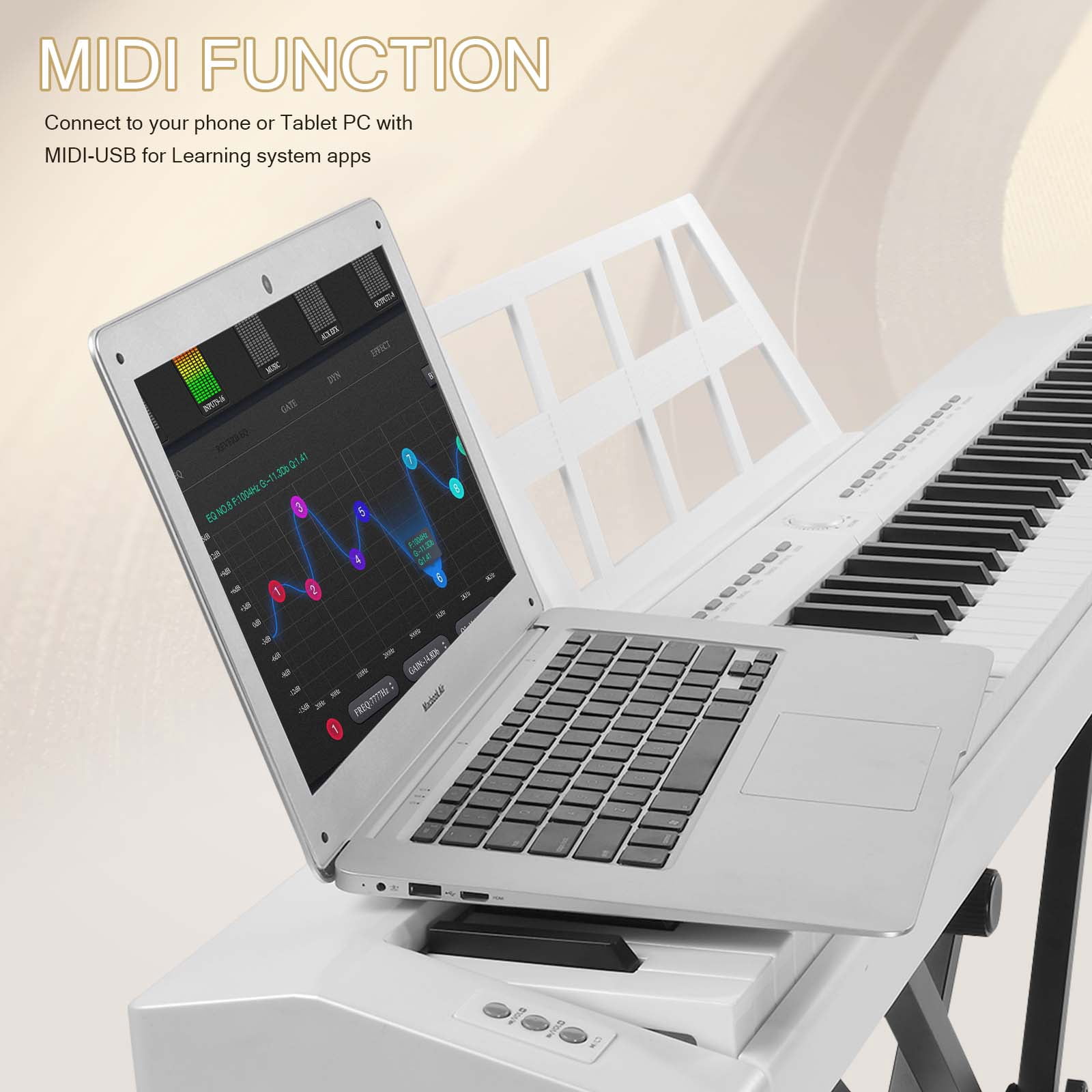 Glarry Digital Piano 88-Key Semi-Weighted Action, Electronic Keyboard Set with Stand, 3-Pedal Unit for Beginners, White