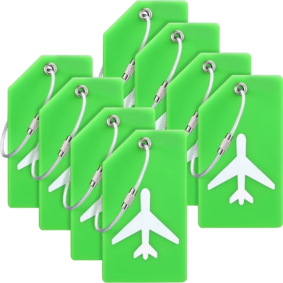 GASTROPOD 8 Pieces Luggage Tags Silicone Luggage Suitcases Tags for Travel Luggage Name Tags Includes Name Cards with Partial Privacy Cover and Stainless Steel Loops for Secure Fastening (Green)