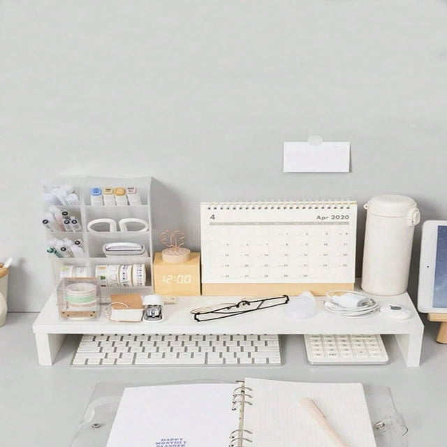 LNGOOR 1Pc Wooden Single-Layer Desktop Computer Riser.White Simple Office Storage Rack Drawer Type Multifunctional Desktop Monitor Stand Simple Desk Pc Riser.Wooden Computer Desk Monitor