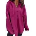 thumbnail image 1 of Sudadera SHEWIN de gran tamaño con capucha y botones para mujer, color rojo rosa, 1 of 4
