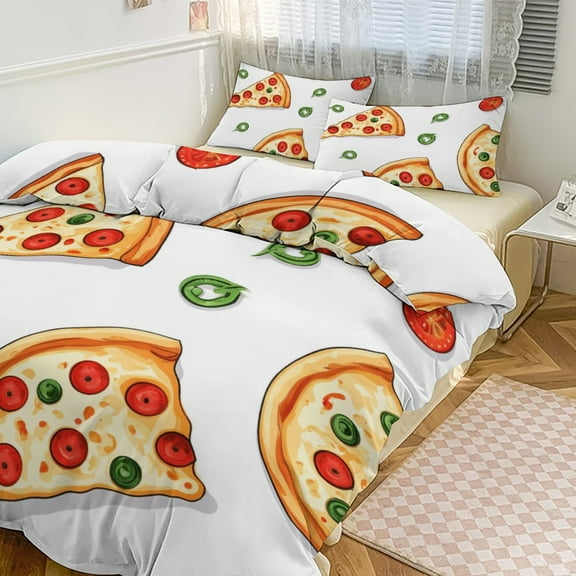Fun Pizza Bedding Set with Zipper Closure for Girls & Boys