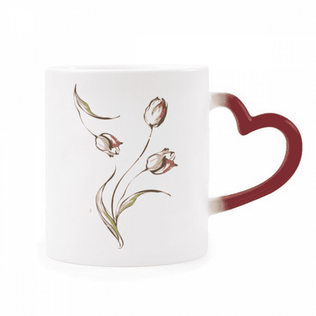 

Tulip Hand Painted Flower Heat Sensitive Mug Red Color Changing Stoneware Cup