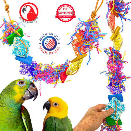 Bonka Bird Toys 3933 Crinkle Carnival Color Chew Shred Forage Parrot Cage Toy