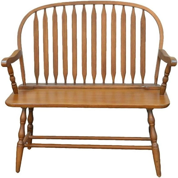 Pemberly Row Modern Wood Living Room Bench in American Oak Finish