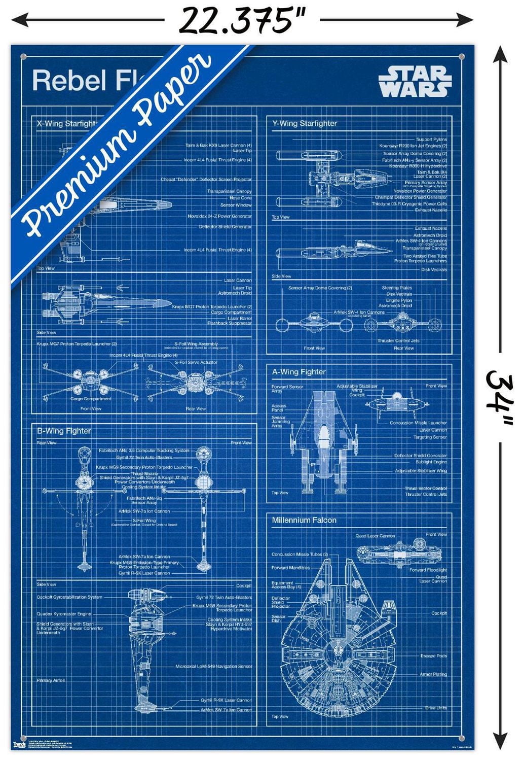 Star Wars: Saga - Rebel Blueprint Wall Poster, 22.375" x 34"